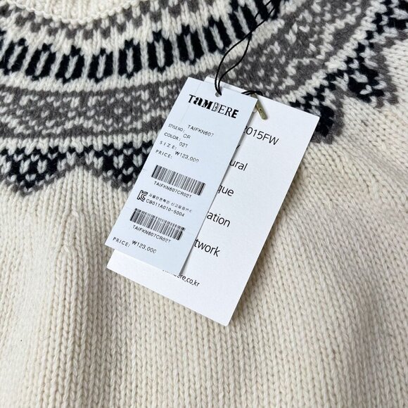 NWT Tambere FairIsle Ivory Wool/Cashmere Blend Turtleneck Gender Neutral Sweater - Picture 4 of 13